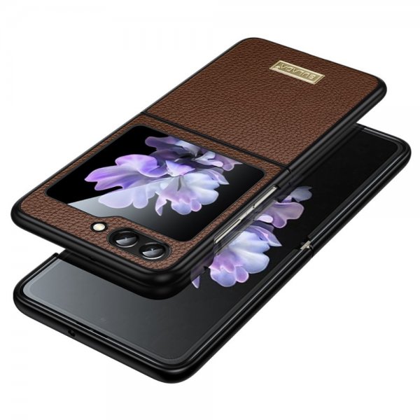 Sulada Samsung Galaxy Z Flip 6/Flip 7 FE kuori Litchi-kuvio Ruskea