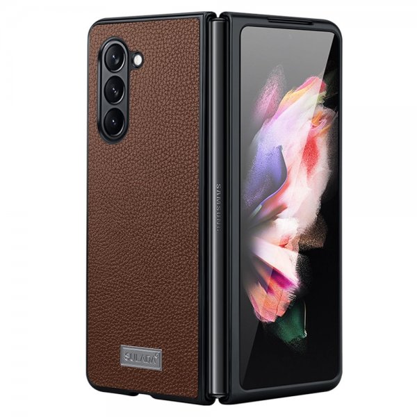 Sulada Samsung Galaxy Z Fold 5 kuori, litsi, kahvinruskea