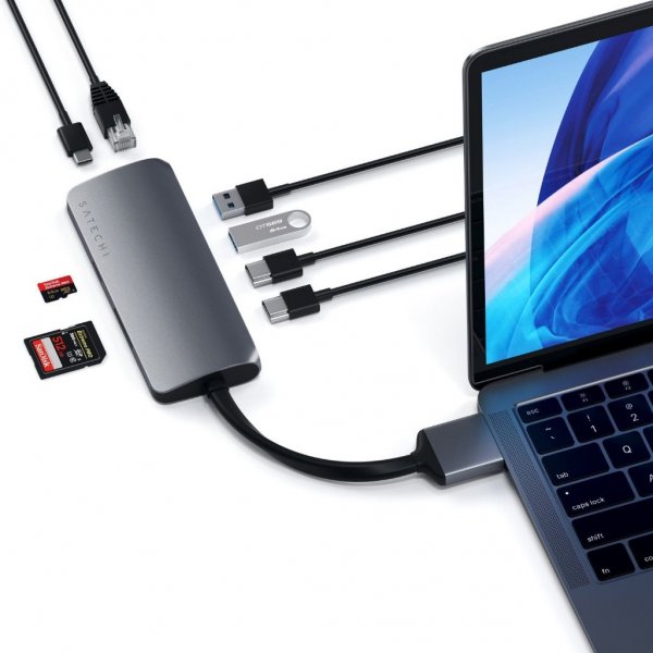 Satechi USB-C Multimedia-adapteri, kaksi 4K HDMI -porttia, Gigabit Ethernet, Space Gray