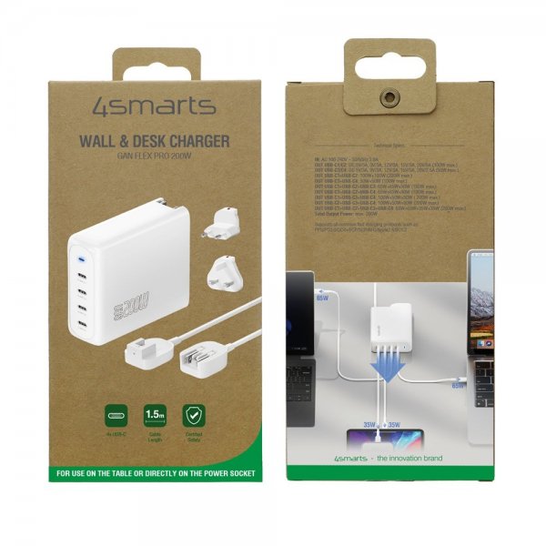 4smarts Työpöydän laturi GaN Flex Pro 200W 4 USB-C