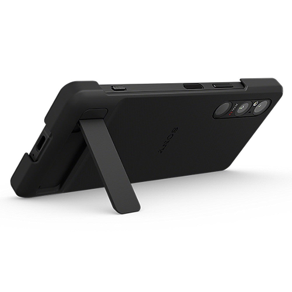 Sony Alkuperäinen Sony Xperia 1 V Kuori Style Cover with Stand Musta