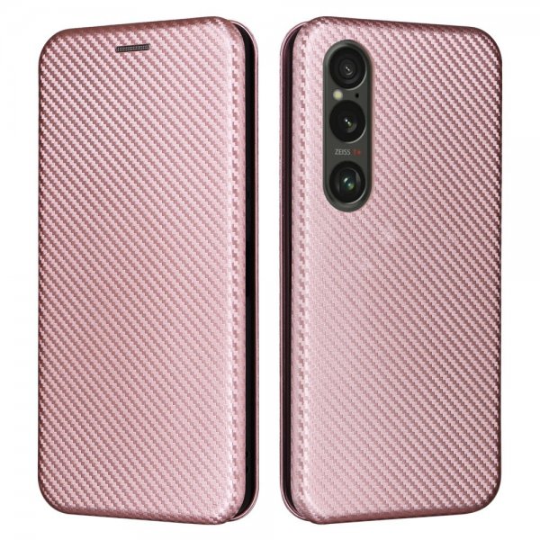 Sony Xperia 1 VI Kotelo Hiilikuitukuvio Ruusukulta