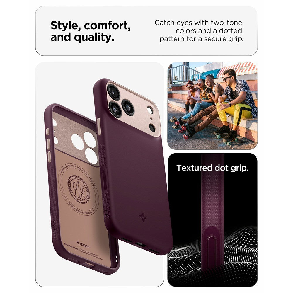 Spigen iPhone 17 Pro/iPhone 18 Pro Kuori Nano Pop MagFit Burgundy Bean