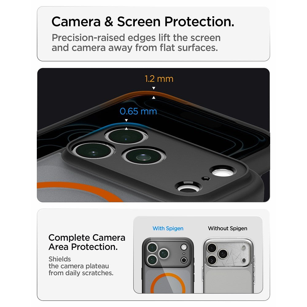 Spigen iPhone 17 Pro/iPhone 18 Pro Kuori Ultra Hybrid MagFit Huurteinen Musta Oranssi