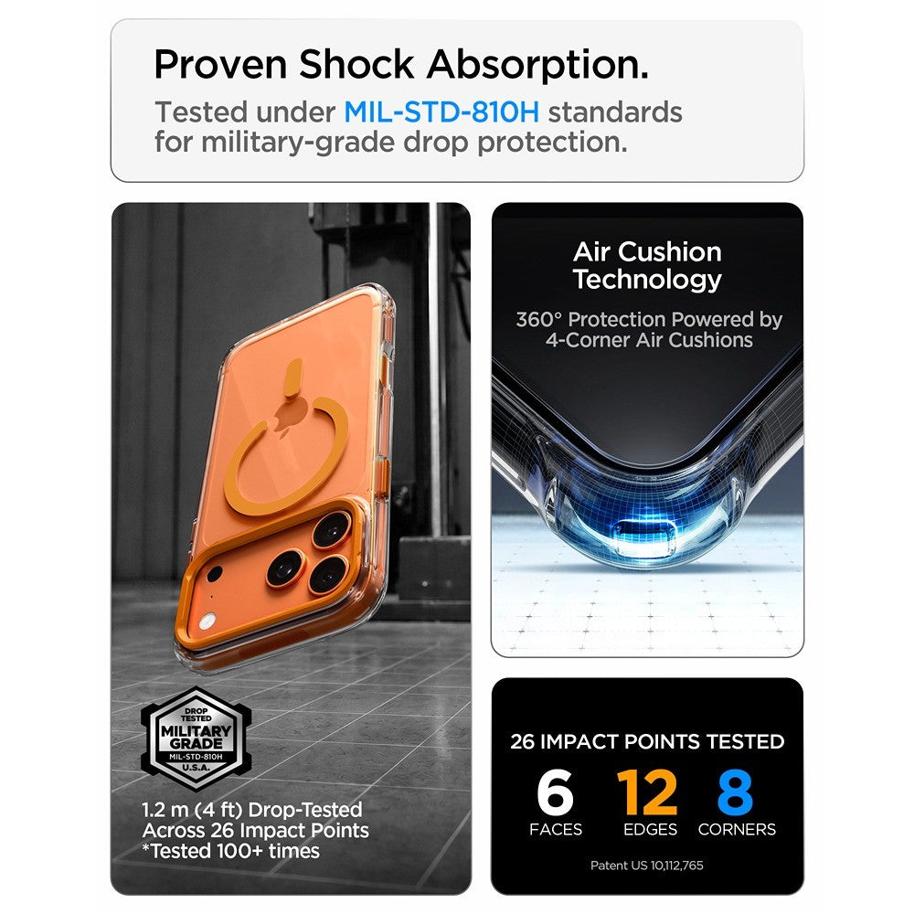 Spigen iPhone 17 Pro/iPhone 18 Pro Kuori Ultra Hybrid Optik S MagFit Clear Oranssi