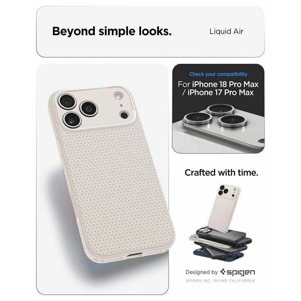 Spigen iPhone 17 Pro Max/iPhone 18 Pro Max Kuori Liquid Air Natural Titaani