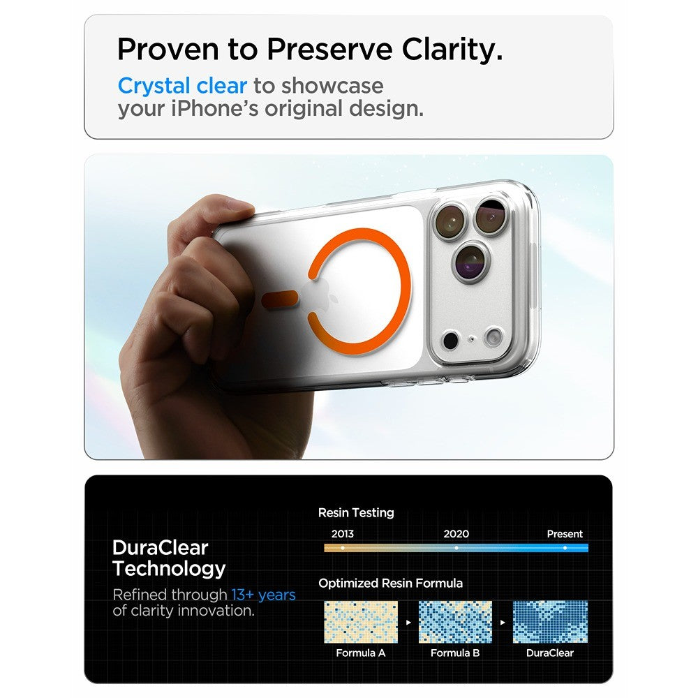 Spigen iPhone 17 Pro Max/iPhone 18 Pro Max Kuori Ultra Hybrid MagFit Clear Oranssi