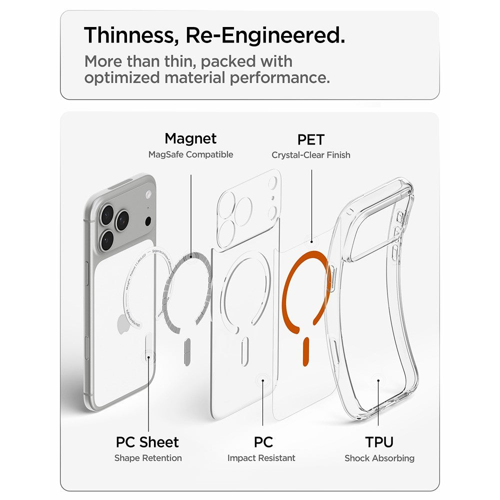 Spigen iPhone 17 Pro Max/iPhone 18 Pro Max Kuori Ultra Hybrid MagFit Clear Oranssi