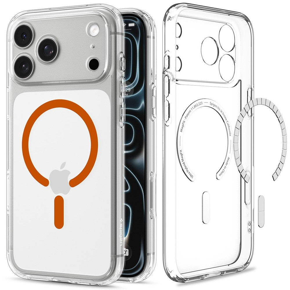 Spigen iPhone 17 Pro Max/iPhone 18 Pro Max Kuori Ultra Hybrid MagFit Clear Oranssi