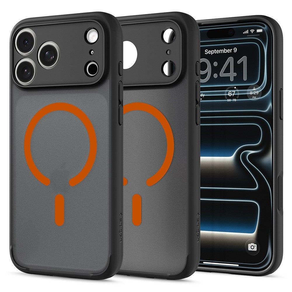 Spigen iPhone 17 Pro Max/iPhone 18 Pro Max Kuori Ultra Hybrid MagFit Frost Black Oranssi