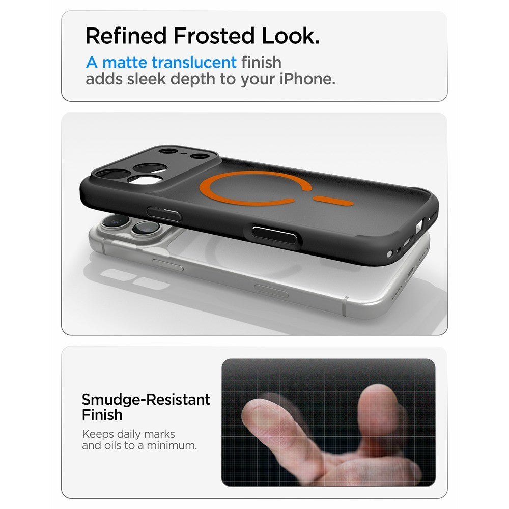 Spigen iPhone 17 Pro Max/iPhone 18 Pro Max Kuori Ultra Hybrid MagFit Frost Black Oranssi