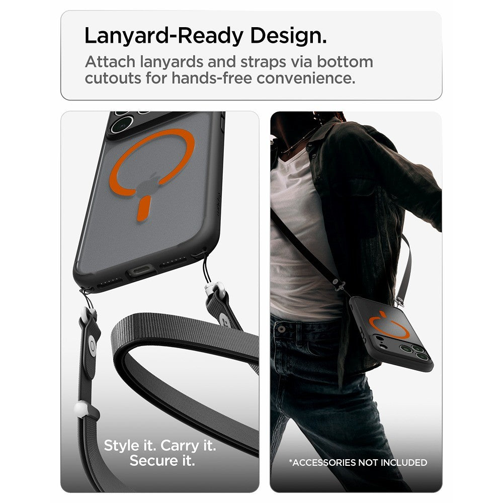 Spigen iPhone 17 Pro Max/iPhone 18 Pro Max Kuori Ultra Hybrid MagFit Frost Black Oranssi