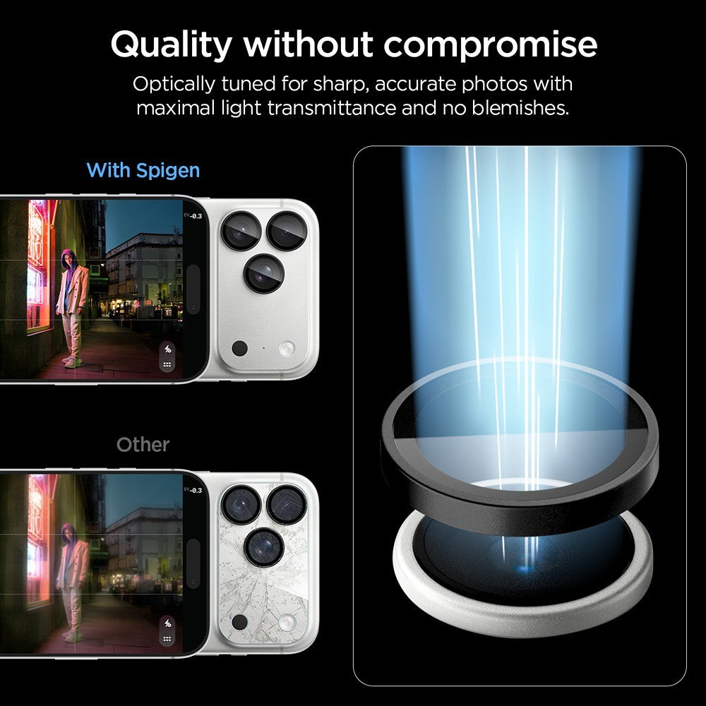 Spigen iPhone 18 Pro/18 Pro Max Kameran linssinsuojus Glas.tR EZ Fit Optik Pro 2-pack Tummanharmaa
