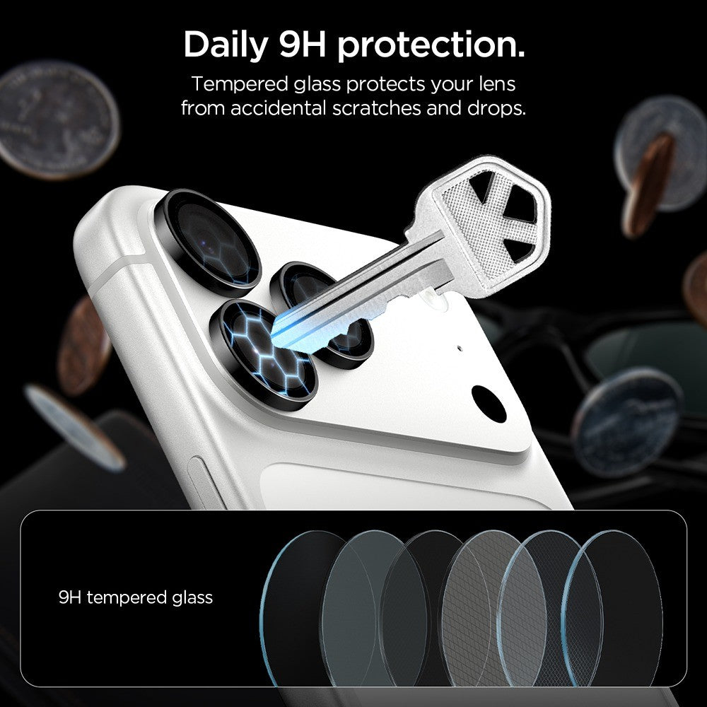 Spigen iPhone 18 Pro/18 Pro Max Kameran linssinsuojus Glas.tR EZ Fit Optik Pro 2-pack Tummanharmaa