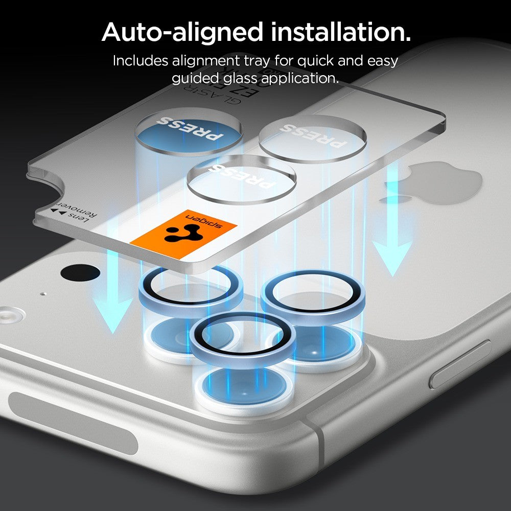 Spigen iPhone 18 Pro/18 Pro Max Kameran linssinsuojus Glas.tR EZ Fit Optik Pro 2-pack Vaaleansininen