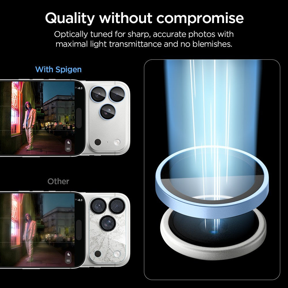 Spigen iPhone 18 Pro/18 Pro Max Kameran linssinsuojus Glas.tR EZ Fit Optik Pro 2-pack Vaaleansininen