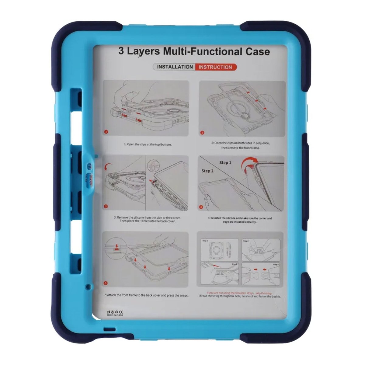 iPad 11 (A16)/iPad 10.9 (10. sukupolvi) Kuori jalustalla ja Käsihihnalla Sininen