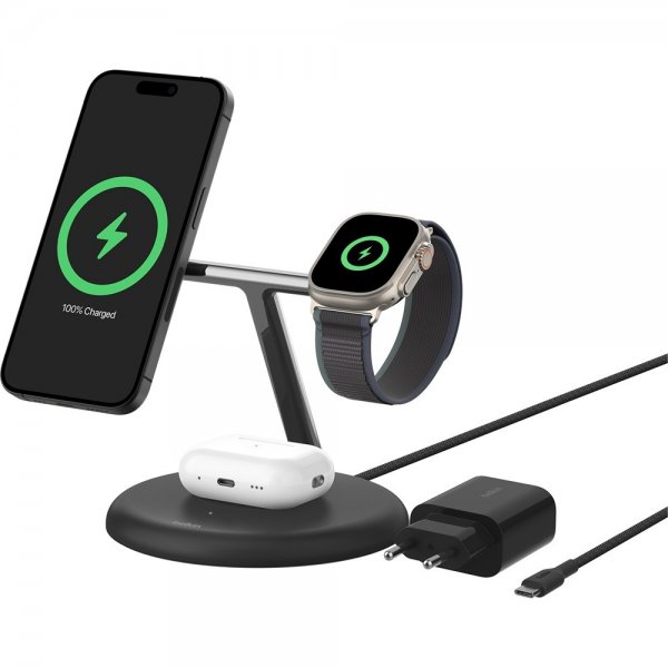 Belkin Langaton Laturi BoostCharge Pro 3-in-1 MagSafe Qi2 15W Musta