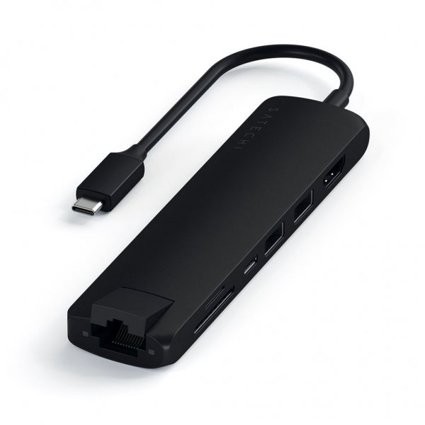 Satechi Slim USB-C MultiPort Ethernet-liitännällä, musta