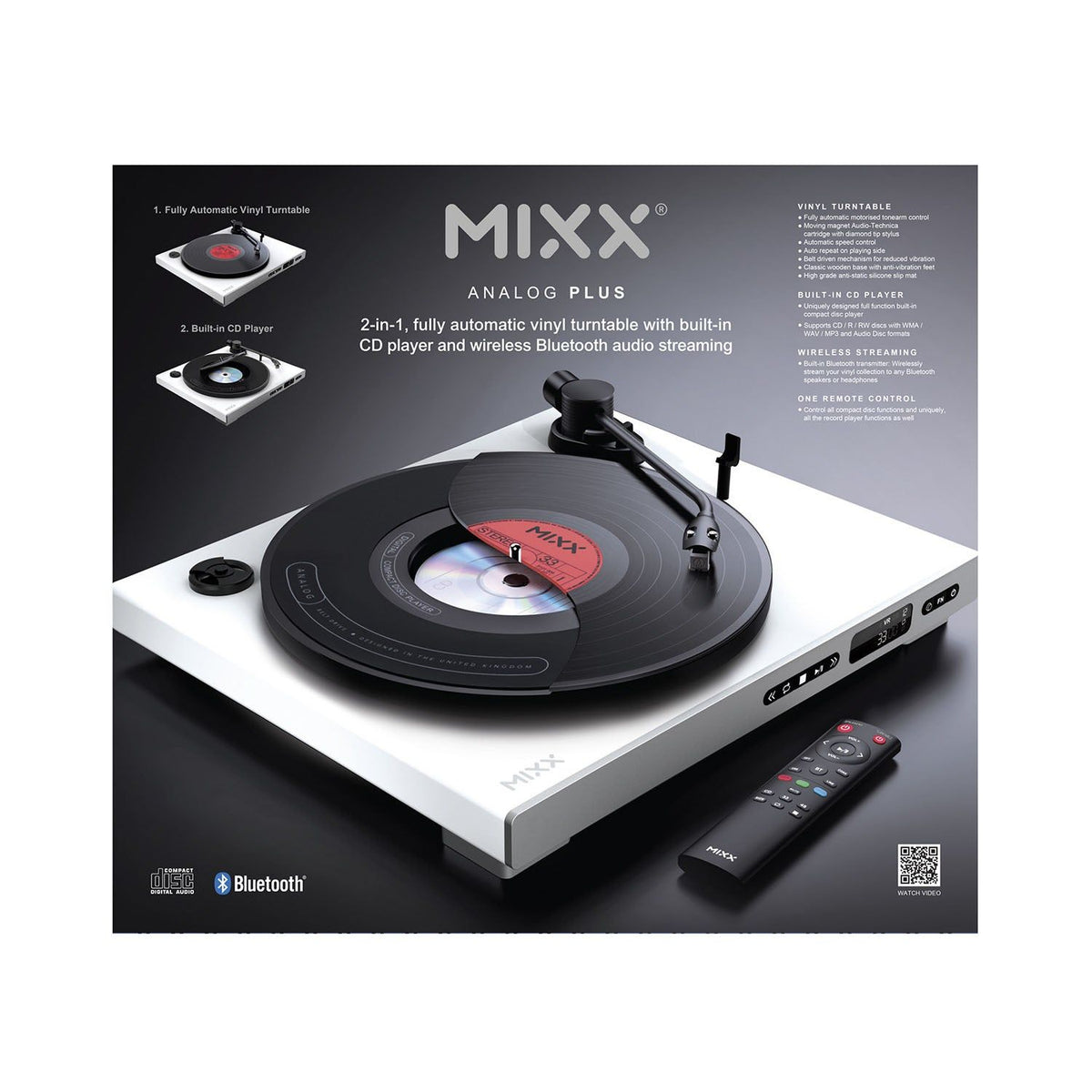 Mixx Analog Plus 2-in-1 Vinyyli- ja CD-Soitin Valkoinen