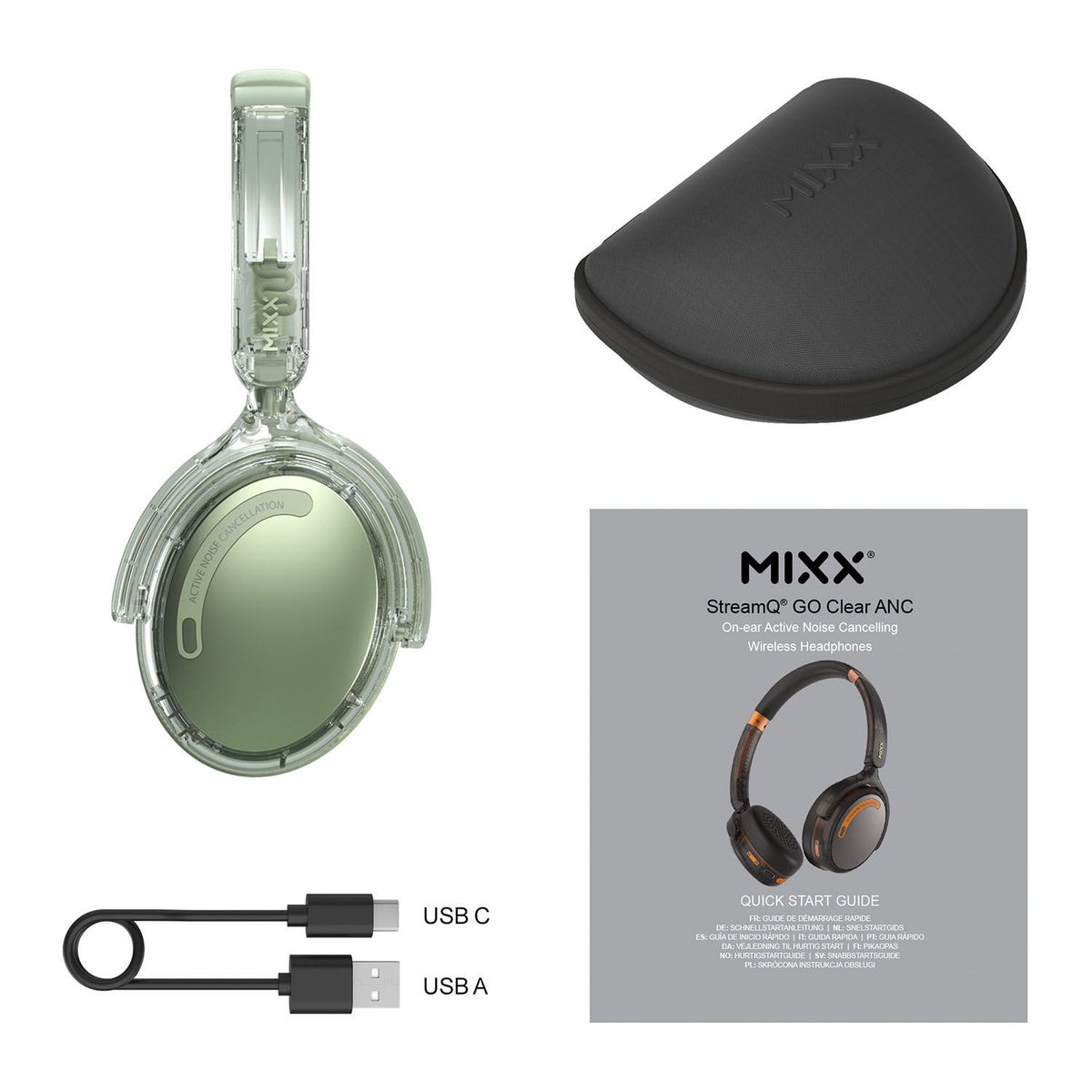 Mixx Trådlöst On-Ear Kuulokkeet StreamQ Go ANC Clear Vihreä