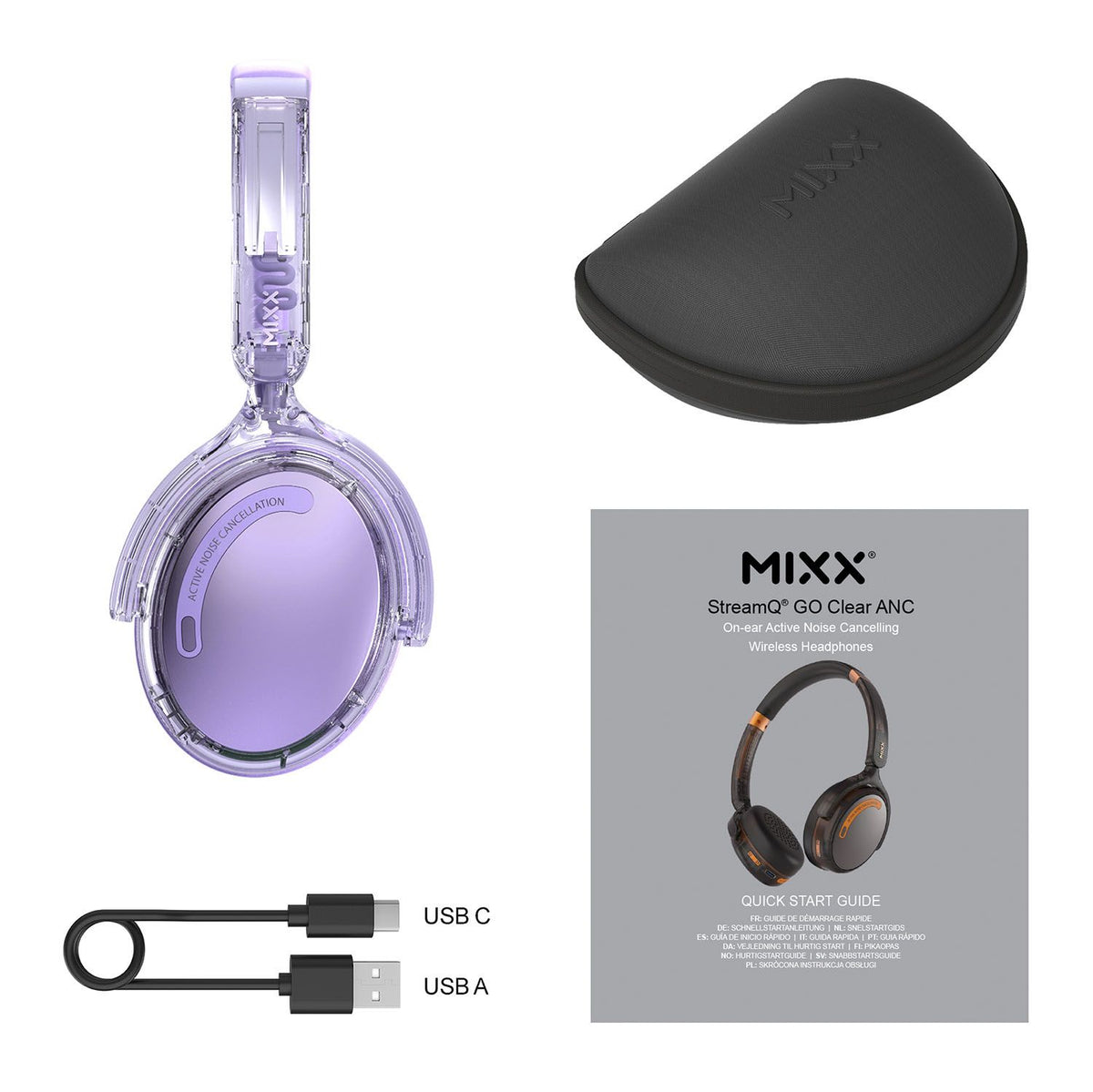 Mixx Trådlöst On-Ear Kuulokkeet StreamQ Go ANC Clear Violetti