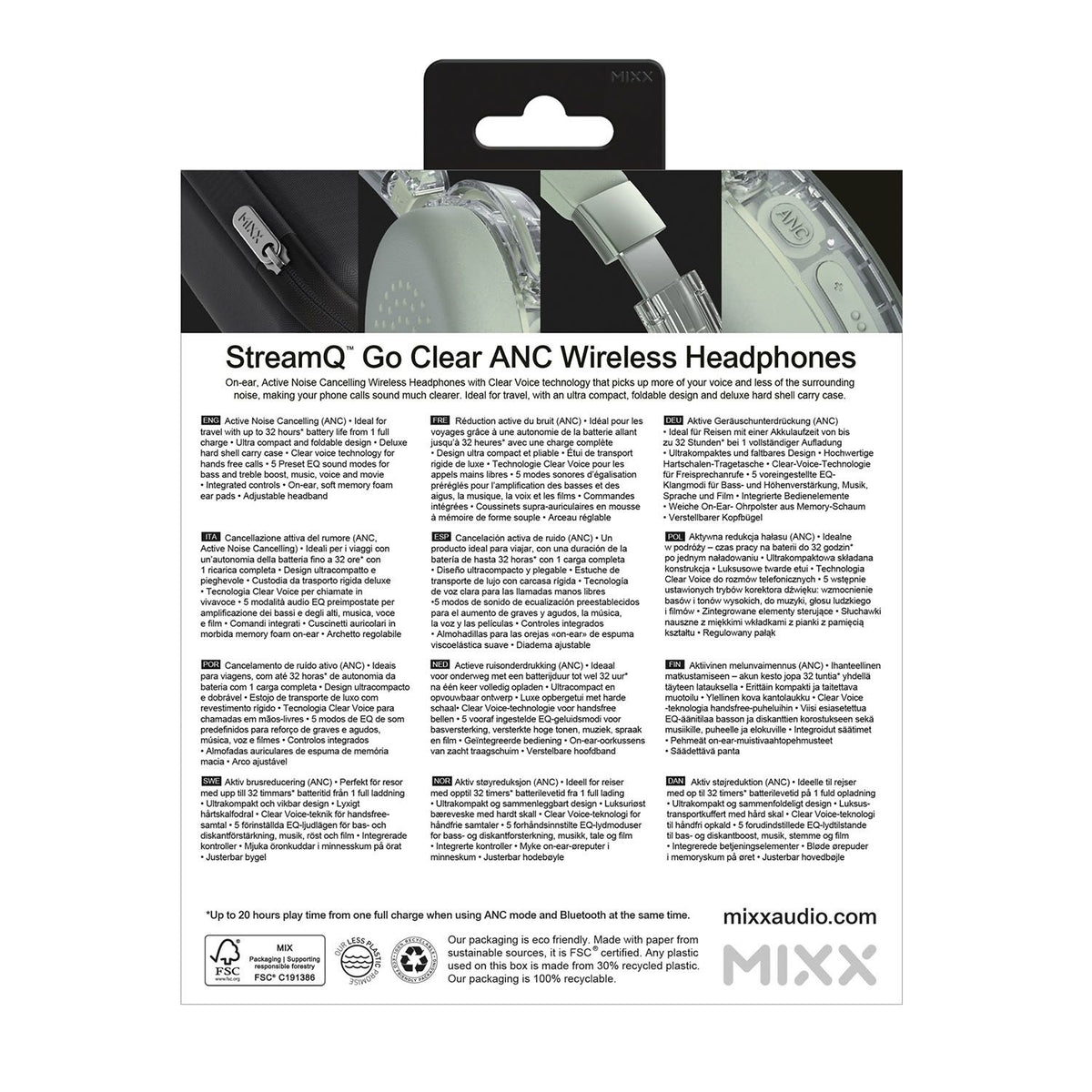 Mixx Trådlöst On-Ear Kuulokkeet StreamQ Go ANC Clear Vihreä