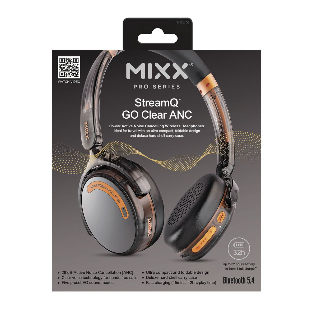 Mixx Trådlösa On-Ear Kuulokkeet StreamQ Go ANC Clear Musta