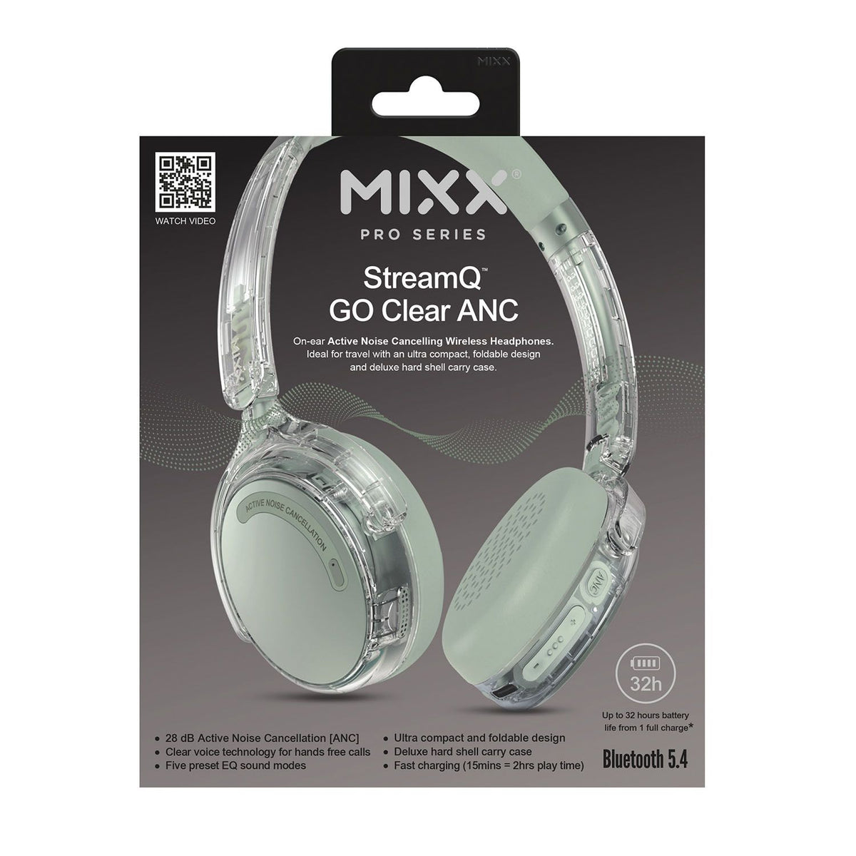 Mixx Trådlöst On-Ear Kuulokkeet StreamQ Go ANC Clear Vihreä