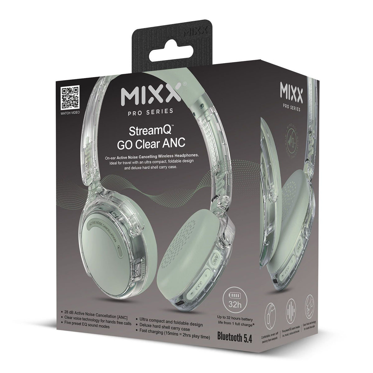 Mixx Trådlöst On-Ear Kuulokkeet StreamQ Go ANC Clear Vihreä