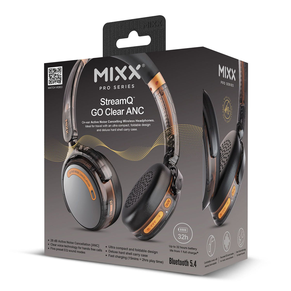 Mixx Trådlösa On-Ear Kuulokkeet StreamQ Go ANC Clear Musta
