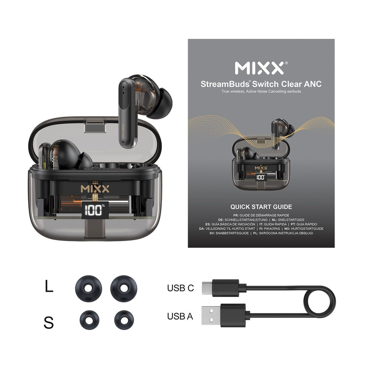 Mixx Trådlösa Kuulokkeet StreamBuds Switch Clear ANC Musta