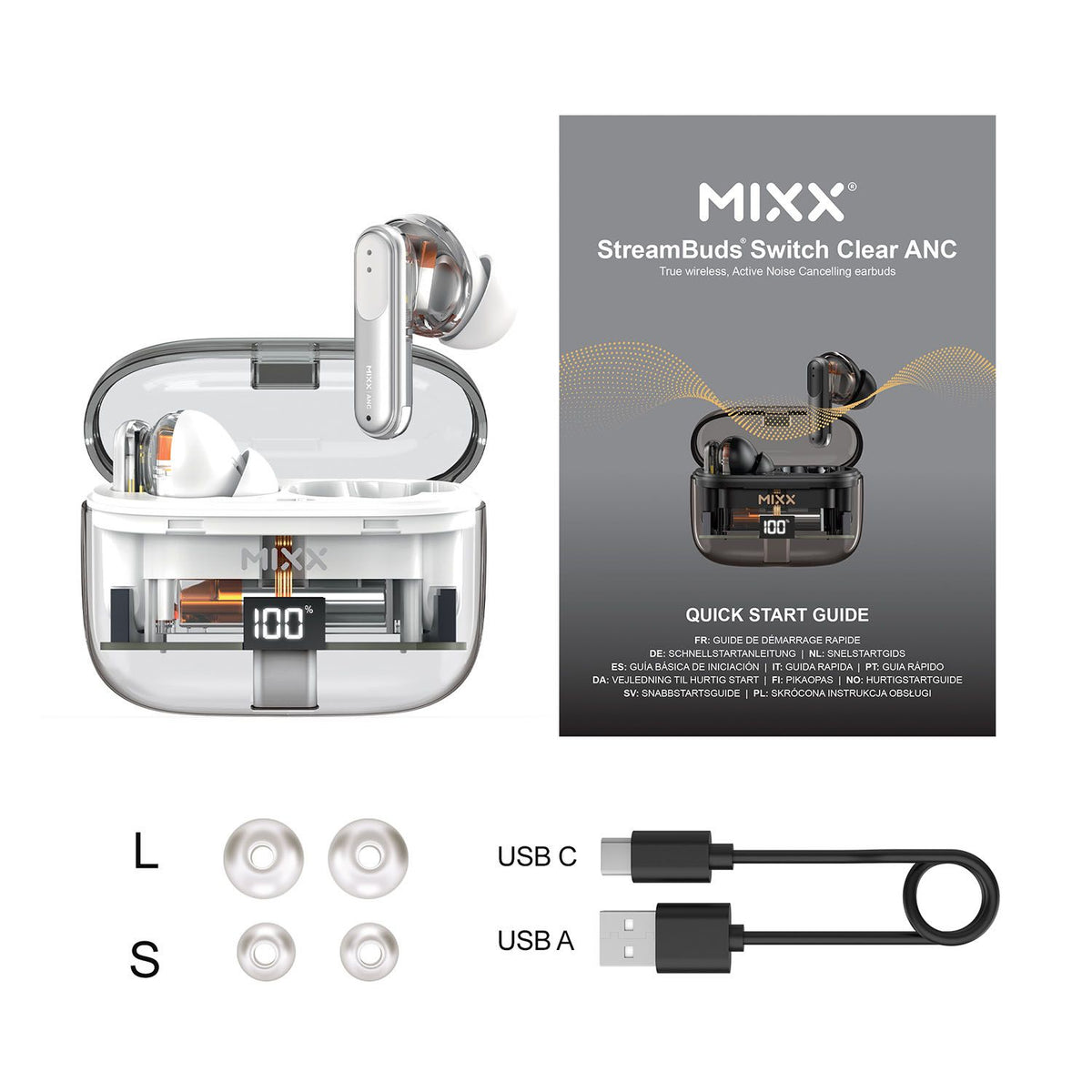 Mixx Trådlösa Kuulokkeet StreamBuds Switch Clear ANC Valkoinen