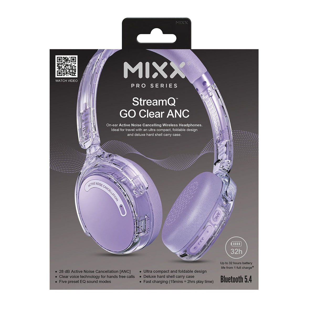 Mixx Trådlöst On-Ear Kuulokkeet StreamQ Go ANC Clear Violetti