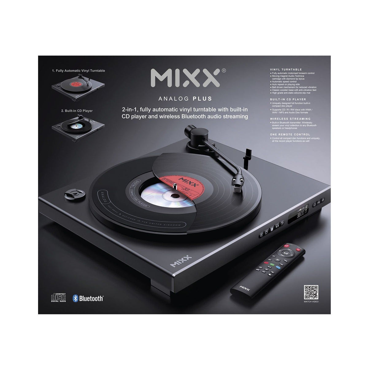 Mixx Analog Plus 2-in-1 Vinyyli- ja CD-Soitin Musta