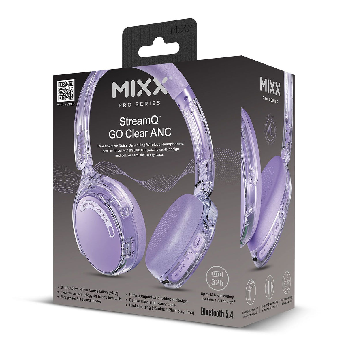 Mixx Trådlöst On-Ear Kuulokkeet StreamQ Go ANC Clear Violetti