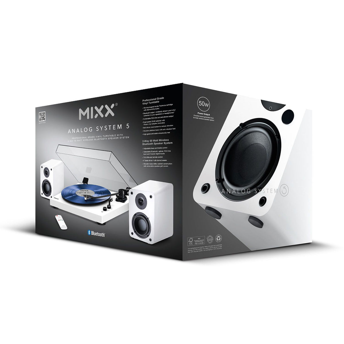 Mixx System 5 Vinyylilevy Soitin Stereo ja Kaiutin Valkoinen