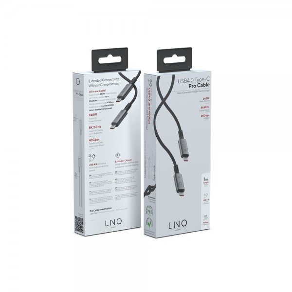 LINQ by Elements USB-C-kaapeli 1m USB 4.0 240W/40Gbps PD3.1 EPR