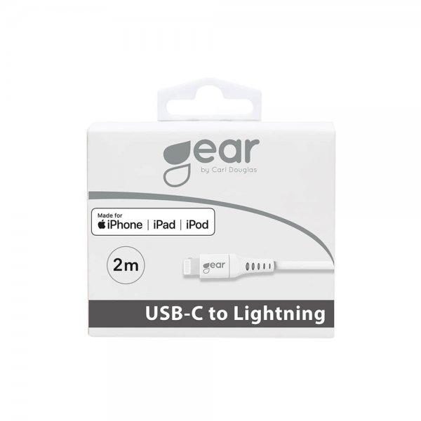 Gear USB-C–Lightning-kaapeli 2 metriä, valkoinen