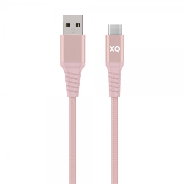 Xqisit USB-C-kaapeli, punottu, erikoisvahva, 2 m, ruusukulta