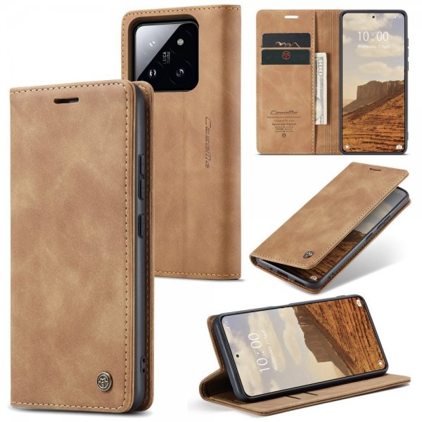 CaseMe Xiaomi 14 Retro Flip Ruskea