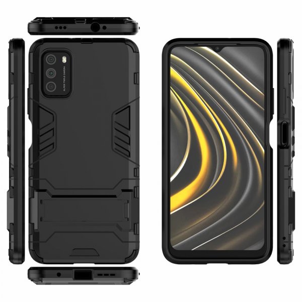 Xiaomi Poco M3 Suojakuori Armor Jalustatoiminto Musta