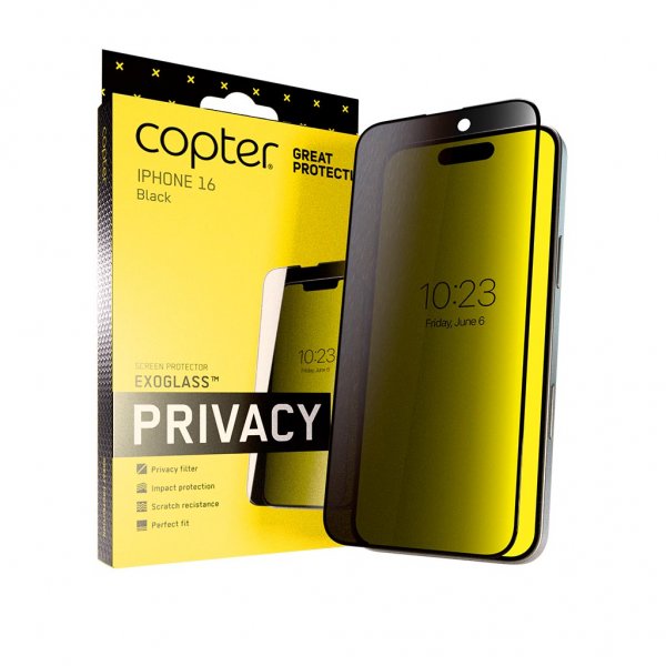 Copter iPhone 16 -näytönsuoja Exoglass Curved Privacy