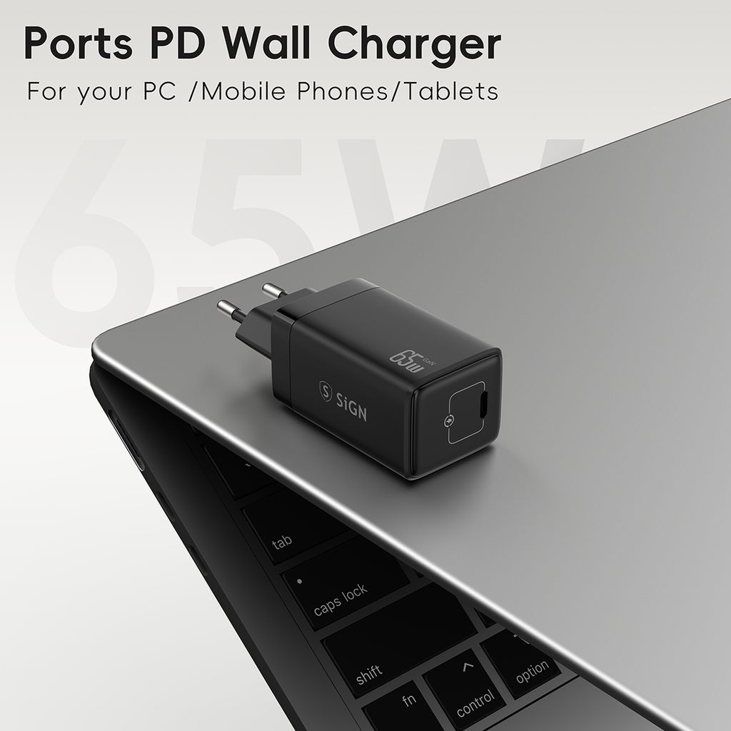 SiGN 65W Snabbladdare USB-C PD Musta