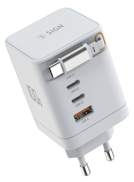 SiGN 100W GaN Pikalataaja irrotettavalla USB-C-kaapelilla Valkoinen