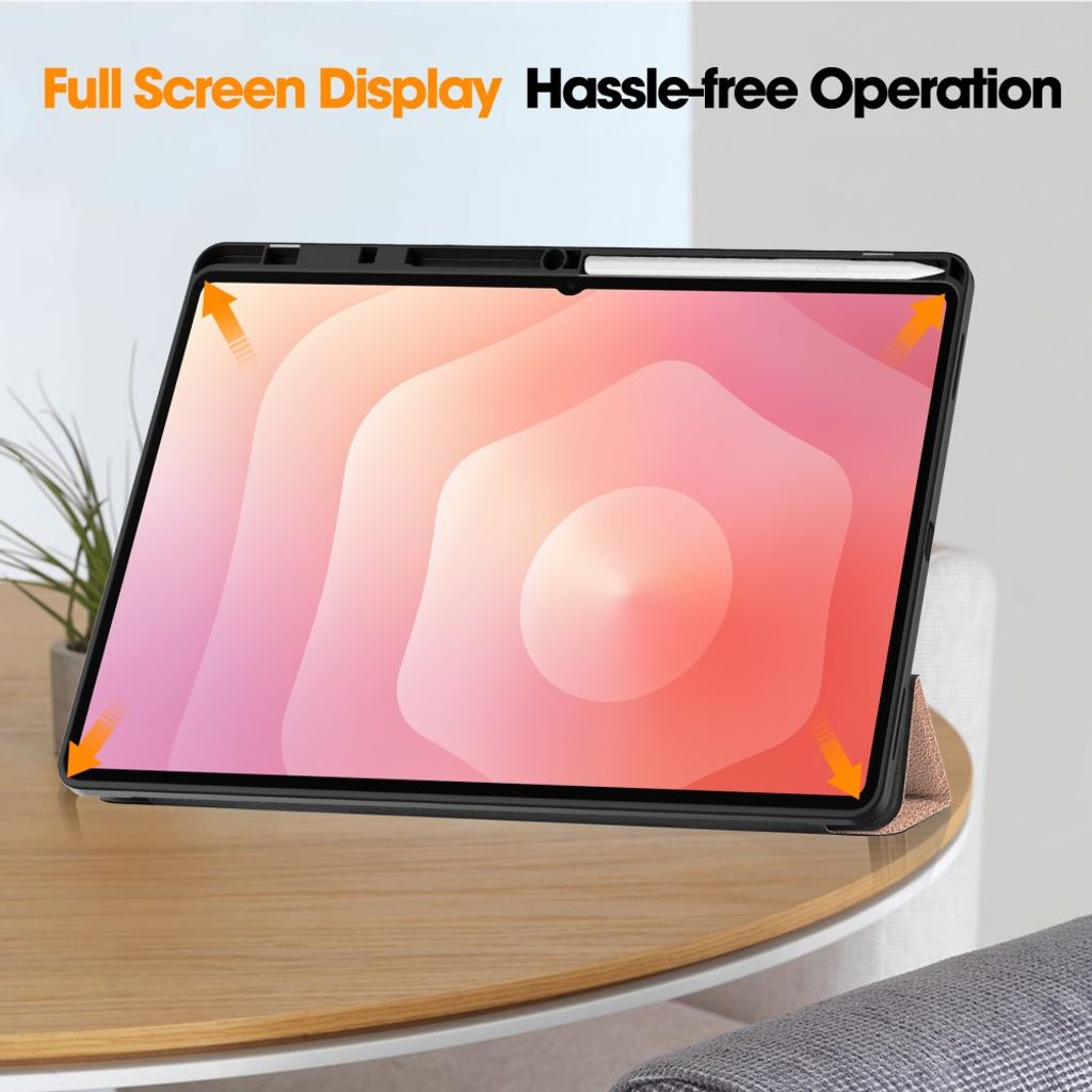 Samsung Galaxy Tab S11 Ultra/S12 Ultra Kotelo Tri-Fold Kynäloukero Ruusukulta