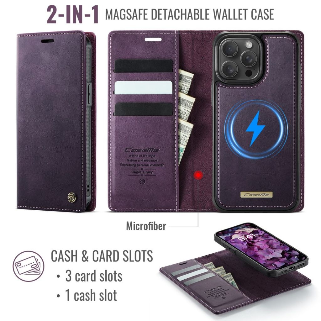 CaseMe iPhone 15 Pro Max Kotelo C49 Series Violetti