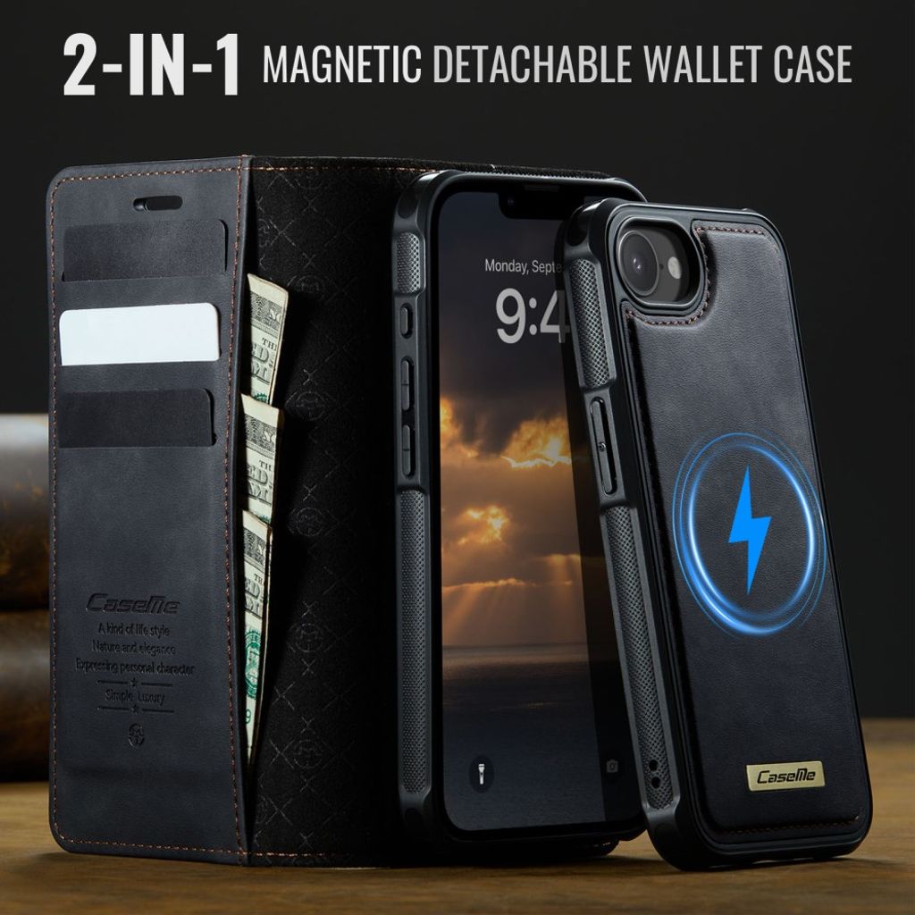 CaseMe iPhone 16e/iPhone 17e Kotelo C49 Series Musta