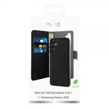 Puro Samsung Galaxy A55 Wallet Detachable 2-in-1 -lompakkokotelo, musta