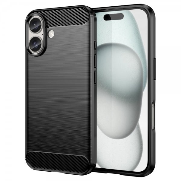 iPhone 16 Kuori Harjattu hiilikuitukuvio Musta